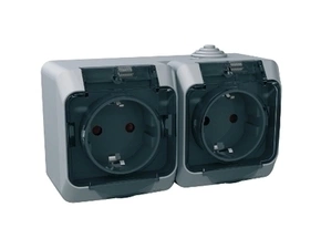 SCHN WDE000625 Cedar Plus IP44 - Zásuvka dvojnásobná SCHUKO 230V 16A 2P+SE, šedá s čirým krytem