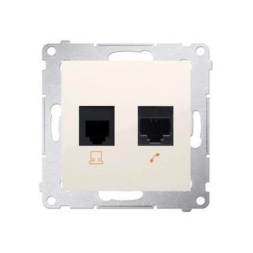 Zásuvka datová SIMON D5T.01/41, RJ45 kat. 5e+telefonní RJ12 (přístroj s krytem), krémová