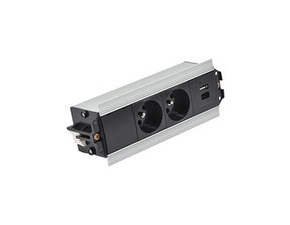 SIMON 48530E20B000000-40 Mediaport Indesk: 2x 250 V typ E + USB nabíječka (typ C) kabel hliník černý