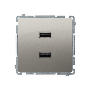 SIMON Basic BMC2USB.01/29 Dvojitá USB nabíječka (strojek s krytem) 2.1 A, 5V DC, 230V; Satén