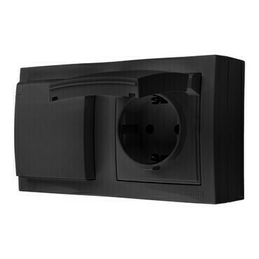 Zásuvka SIMON AQUACLICK ACGSZ21CZ/49, 2 nás., Schuko, cl., IP44, 16A/250V~, bezšr. sv., černá mat