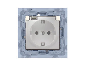 Zásuvka Schuko SIMON 10 CGSZ1B.01/41A, 1 nás., IP44, průhl. víčko, 16A/250V~, šr. sv., krémová