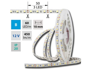LED pásek MC LED SMD5050 B, 60LED/m, 14,4W/m, DC 12V, 450lm/m, IP20, 10mm, 5m