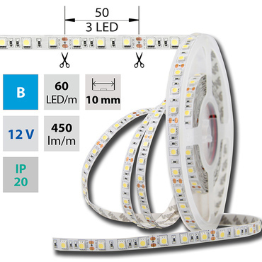 LED pásek MC LED SMD5050 B, 60LED/m, 14,4W/m, DC 12V, 450lm/m, IP20, 10mm, 5m
