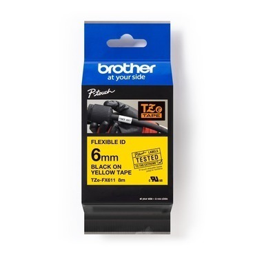 BROTHER   originální páska do tiskárny štítků, , TZE-FX611, černý tisk/žlutý podklad,