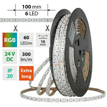 LED pásek MC LED SMD5050 RGB, 60LED/m, 8W/m, DC 24V, 300lm/m, IP20, 10mm, 5m
