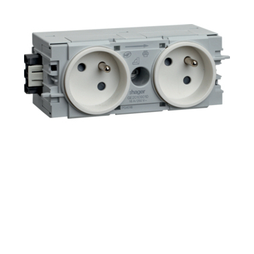 HAG GE20109016 Dvojzásuvka s ochranným kolíkem, pro uchycení do C-profilu, dopravní bílá