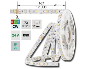 LED pásek MC LED SMD5050 RGB+CW, 72LED/m, 17,2W/m, 1125lm/m, IP20, DC 24V, 12mm, 50m