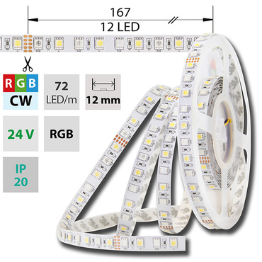 LED pásek MC LED SMD5050 RGB+CW, 72LED/m, 17,2W/m, 1125lm/m, IP20, DC 24V, 12mm, 5m