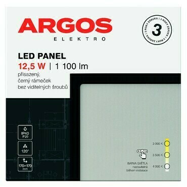 ARGOS LED panel přisazený, čtverec 12,5W 1100LM IP20 CCT - Černá
