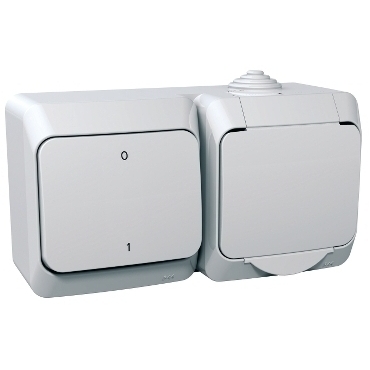 SCHN WDE000502 Cedar Plus IP44 - Zásuvka SCHUKO 230V 16A a spínač dvojpólový řazení 2, bílá