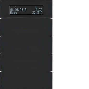 HAG 75664592 Senzor, tlačítkový, 4-násobné s pokoj. termostatem a displejem, B.IQ, sklo, černá