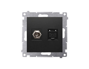 Zásuvka anténní SIMON DASFRJ45.01/49, typ „F”+datová RJ45 kat. 6, černá matná metalizovaná