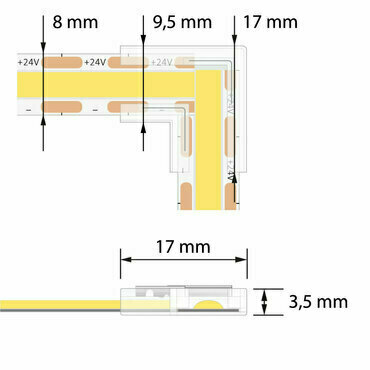 MC LED Rohová spojka jednobarevných LED pásků šíře 8 mm, 2 piny, max. 5,5 A
