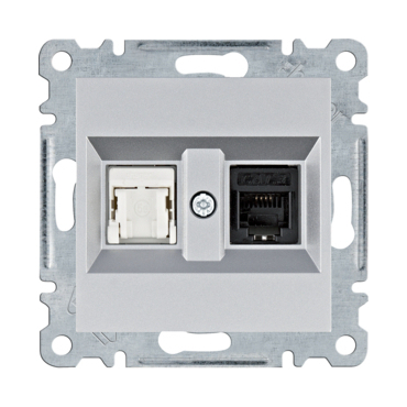 HAG WL2212 Zásuvka telefonní 1x RJ11 cat.3/ data 1x RJ cat.5e, stříbrná mat