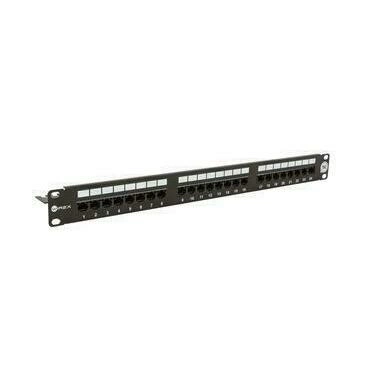Patch panel WIREX WPP-5-U-24-1-BL, 19", CAT5E, UTP, 24x RJ45, 1U, vyvazovací lišta, černý