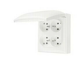 Zásuvka SIMON ACGZ4CZ/11, 4 nás., IP44, cl., 16A/250V~, bezšr. sv., bílá
