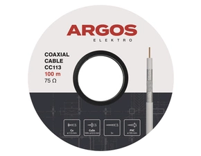 Kabel koaxiální ARGOS CC113, PVC, vodič 1,13 mm, plášť 7,05 mm, vnitřní, bílá, 100 m