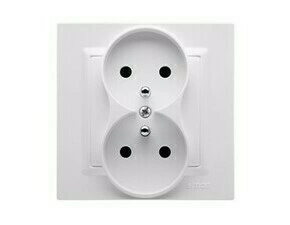Zásuvka SIMON CGZ2/11, 2 násobná, s uzemněním, kolíky naproti sobě, šroubové svorky, bílá