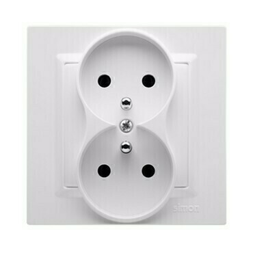 Zásuvka SIMON CGZ2/11, 2 násobná, s uzemněním, kolíky naproti sobě, šroubové svorky, bílá