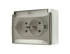 Zásuvka kompaktní SIMON AQUACLICK ACGZ2/11A, 2 nás., IP44, , průhl. víčko, 16A/250V~, šr. sv., bílá
