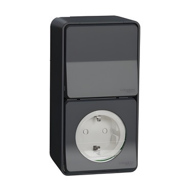 SCHN MUR36024 Mureva Styl - Kompletní zásuvka 230V Schuko + spřepínač střídavý ř.6, IP55, povrchová,