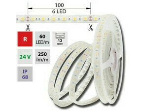 LED pásek MC LED SMD5050 R, 60LED/m, 14,4W/m, 250lm/m, IP68, DC 24V, 13mm, 5m