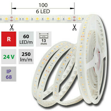 LED pásek MC LED SMD5050 R, 60LED/m, 14,4W/m, 250lm/m, IP68, DC 24V, 13mm, 5m