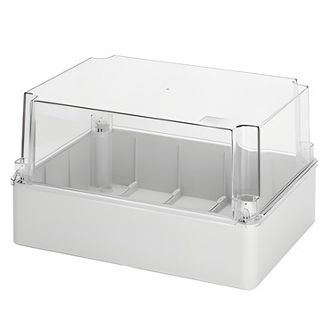 Spojovací krabice GEWISS GW44439 s průhledným hlubokým víkem, plast. šroub, plombovací, ip56