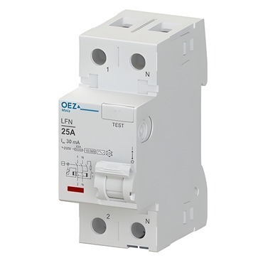 Chránič dvoupólový OEZ:42409 LFN-25-2-030AC, In 25 A, Ue AC 230 V, Idn 30 mA, 2pól, Inc 10 kA, typ