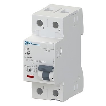 OEZ:42389 LFE-25-2-030AC Proudový chránič In 25 A, Ue AC 230 V, Idn 30 mA, 2pól, Inc 6 kA, typ AC