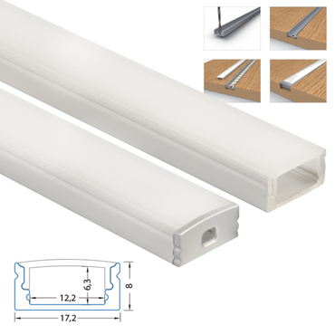 Profil přisazený MC LED PQ, 17x8 mm, včetně mléčného difuzoru, 3 m