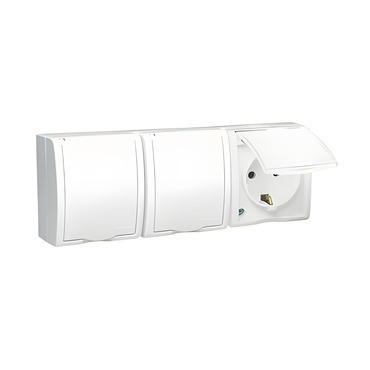 Zásuvka Schuko SIMON AQUARIUS AQGSZ1-3/11, 3 nás., IP54, 16A/250V~, šr. sv., bílá