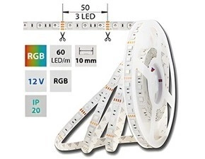 LED pásek MC LED SMD5050 RGB, 60LED/m, 14,4W/m, DC 12V, 560lm/m, IP20, 10mm, 50m