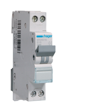 Jistič dvoupolový HAGER MKN516 1 + N pól. 16A, (1 mod.) char.B, 6 kA