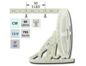 LED pásek MC LED SMD5050 CW, 60LED/m, 14,4W/m, 1180lm/m, IP68, DC 12V, 13mm, 5m
