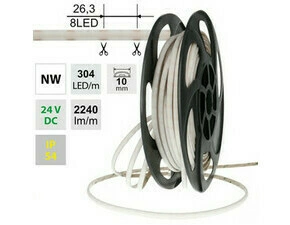 LED pásek MC LED SOB NW, 304LED/m, 19W/m, DC 24V, 2240lm/m, CRI90, IP54, modul 26,3mm, 10mm, 5m