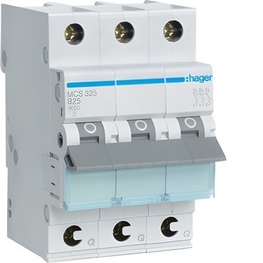 Jistič třípolový HAGER MCS325 3 pól. 25A, char.C, 6 kA, bezšroubové svorky