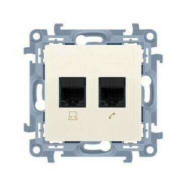 SIMON C5T12.01/41 Zásuvka datová RJ45 kat. 5e + telefonní RJ12 (přístroj s krytem), krémová