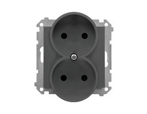 Zásuvka SIMON TG2MCZ.01/116, 2 násobná, bez uzemnění, se clonkami, grafitová matná