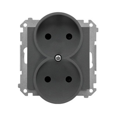 Zásuvka SIMON TG2MCZ.01/116, 2 násobná, bez uzemnění, se clonkami, grafitová matná