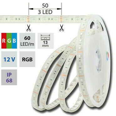 LED pásek MC LED SMD5050 RGB, 60LED/m, 14,4W/m, DC 12V, 483lm/m, IP68, 13mm, 5m
