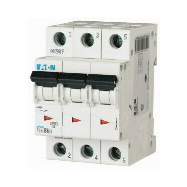 Jistič třípolový EATON 286586 PL6-B6/3 Jistič PL6, char B, 3-pólový, Icn=6kA, In=6A