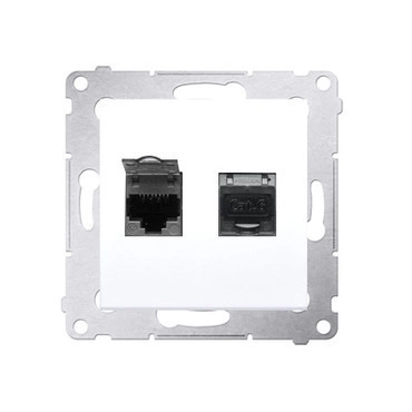Zásuvka datová SIMON D62E.01/11, 2 násobná stíněná RJ45 kat. 6 s protiprachovou clonkou, bílá