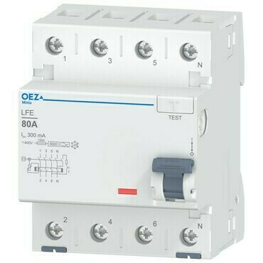 OEZ:46406 LFE-80-4-300A Proudový chránič In 80 A, Ue AC 230/400 V, Idn 300 mA, 4pól, Inc 6 kA, typ A