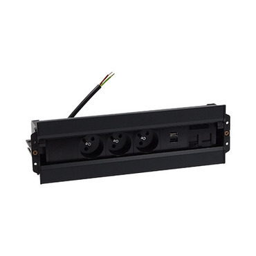 SIMON 48630E30BK00000-44 Mediaport Spinner: 3x 250 V typ E + USB A-C nabíječka + 2x RJ45, kabelový k