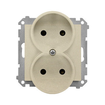 Zásuvka SIMON TG2MCZ.01/144, 2 násobná, bez uzemnění, se clonkami, champagne matná