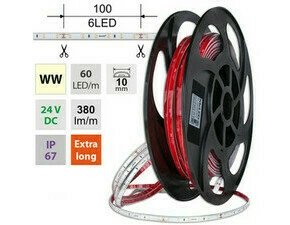 LED pásek MC LED SMD2835 WW, 60LED/m, 4,8W/m, DC 24V, 380lm/m, CRI90, IP67, 10mm, 50m