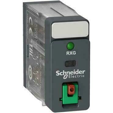 SCHN RXG22F7 Relé Zelio RXG, 2 C/O , 5 A, 120 V AC, testovací tlačítko a LED RP 0,02kč/ks