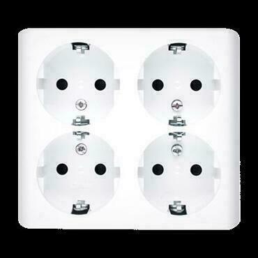Zásuvka Schuko SIMON EGSZ4SNZ/11, 4 násobná, se clonkami, na omítku, bezšroubové svorky, bílá